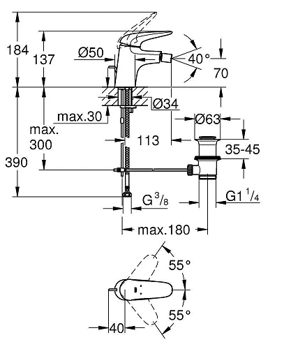 Смеситель для биде GROHE Eurostyle (23720003) хром Смеситель для биде GROHE Eurostyle (23720003) хром