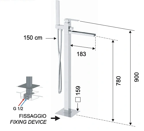 Смеситель для ванны Remer Qubika Cascata QC08 Смеситель для ванны Remer Qubika Cascata QC08
