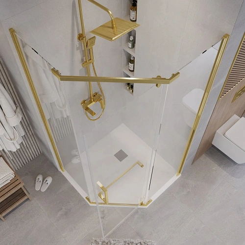 Душевой уголок GROSSMAN Pragma 302.K33.03.1010.32.00 (100x100x195) трапеция,распашн,золото сатин,стекло прозр Душевой уголок GROSSMAN Pragma 302.K33.03.1010.32.00 (100x100x195) трапеция,распашн,золото сатин,стекло прозр