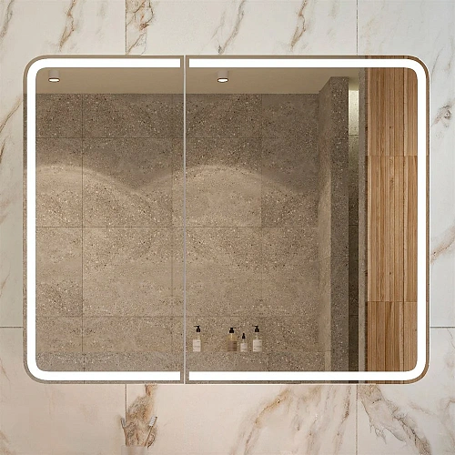 Зеркальный шкаф STWORKI Ольборг МВК080 100, с подсветкой, навесное, белое, большое, в стиле лофт, с 541614 Зеркальный шкаф STWORKI Ольборг МВК080 100, с подсветкой, навесное, белое, большое, в стиле лофт, с 541614