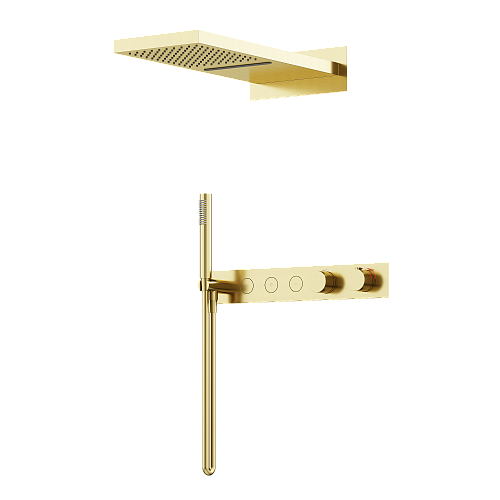 Душевая система Sancos Linn SC9023BG с термостатом, с внутренней частью, брашированное золото, PVD покрытие Душевая система Sancos Linn SC9023BG с термостатом, с внутренней частью, брашированное золото, PVD покрытие