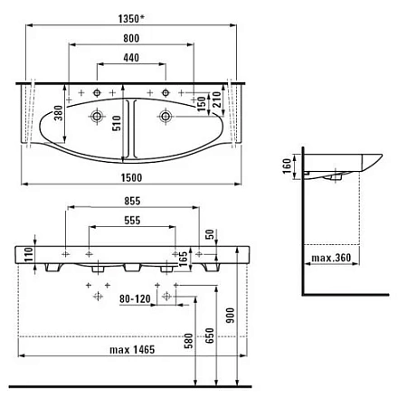 Раковина Laufen Palace New 1370.6 (8.1370.6.000.104.1) 1500x510x165мм Раковина Laufen Palace New 1370.6 (8.1370.6.000.104.1) 1500x510x165мм