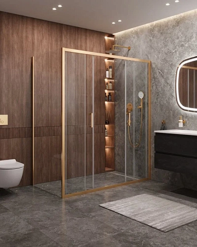 Душевой уголок CEZARES MOLVENO-AH-2/1-170/90-C-BORO-IV цвет профиля брашированное золото стекло прозрачное 1700x900 мм Душевой уголок CEZARES MOLVENO-AH-2/1-170/90-C-BORO-IV цвет профиля брашированное золото стекло прозрачное 1700x900 мм