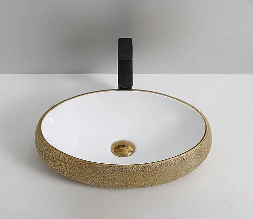 Раковина CeramaLux 433J накладная, белый/золото Раковина CeramaLux 433J накладная, белый/золото