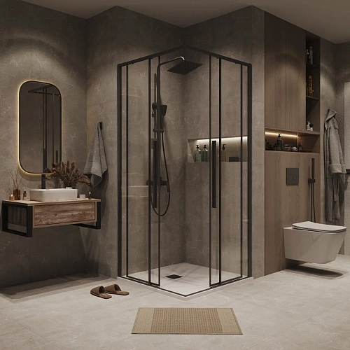 Душевая дверь GROSSMAN Galaxy 1/2.K33.01.12.21.00 (120x195) черный матовый, стекло прозрачное Душевая дверь GROSSMAN Galaxy 1/2.K33.01.12.21.00 (120x195) черный матовый, стекло прозрачное