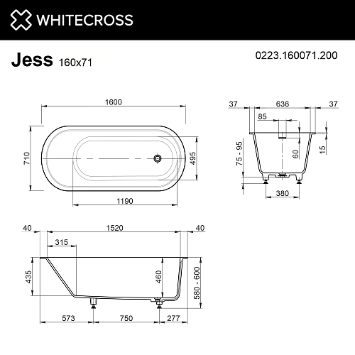 Ванна из искусственного камня WHITECROSS Jess 160x71 белый матовый 0223.160071.200 Ванна из искусственного камня WHITECROSS Jess 160x71 белый матовый 0223.160071.200