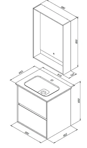 Тумба под раковину Aquanet Милан 60 черный глянец 00269306 Тумба под раковину Aquanet Милан 60 черный глянец 00269306