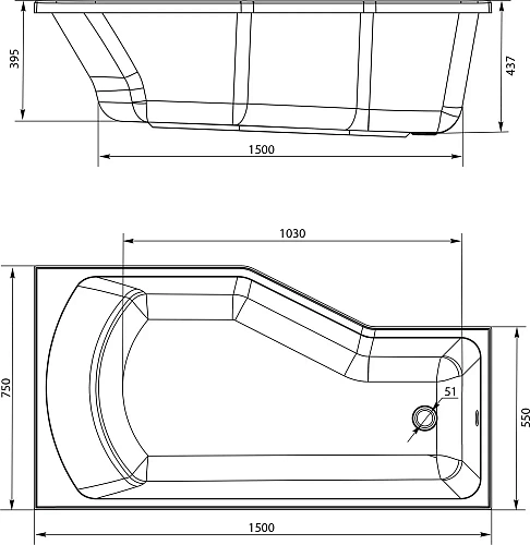 Акриловая ванна STWORKI Кронборг 150х75, R с ножками 565433 Акриловая ванна STWORKI Кронборг 150х75, R с ножками 565433
