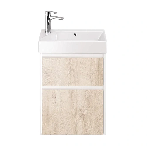 Тумба под раковину DREJA SLIM, 55 см, подвесная/напольная, 2 ящика, белый глянец / дуб кантри 99.050 99.0500 Тумба под раковину DREJA SLIM, 55 см, подвесная/напольная, 2 ящика, белый глянец / дуб кантри 99.050 99.0500