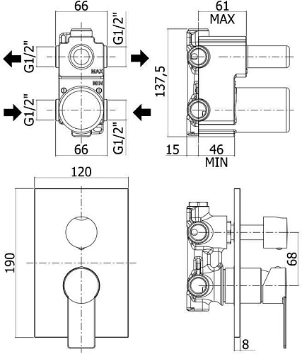 Смеситель для душа Paffoni Tango TA018CR (с внутренней частью) Смеситель для душа Paffoni Tango TA018CR (с внутренней частью)