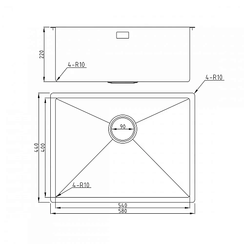 Кухонная мойка Milacio Denia 58 Steel (MC.77450) сталь нержавеющая Кухонная мойка Milacio Denia 58 Steel (MC.77450) сталь нержавеющая