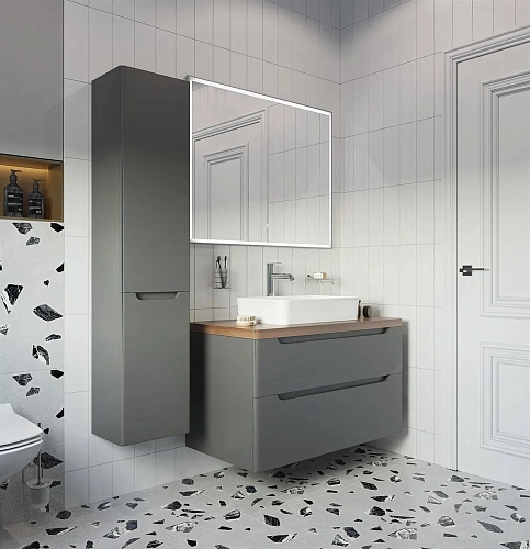 Комплект мебели STWORKI Берген 100 серая с темной столешницей, раковина Bocchi Sottile 1476-001-0125 565828 Комплект мебели STWORKI Берген 100 серая с темной столешницей, раковина Bocchi Sottile 1476-001-0125 565828