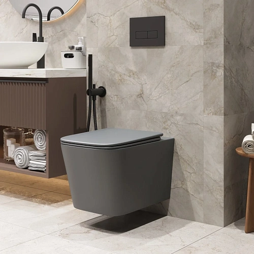 Унитаз подвесной Grossman GR-4404GMSQ (485х340х290) безободковый, серый матовый с крышкой микролифт Унитаз подвесной Grossman GR-4404GMSQ (485х340х290) безободковый, серый матовый с крышкой микролифт