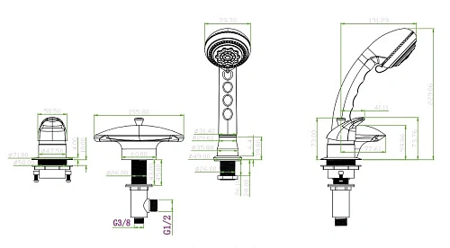 Смеситель на борт ванны Boheme NIAGARA бронза 397 Смеситель на борт ванны Boheme NIAGARA бронза 397