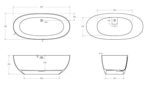 Ванна из искусственного камня CEZARES CZR-STREAM-170-78-56-SSB Solid Surface 1700x780x560 Ванна из искусственного камня CEZARES CZR-STREAM-170-78-56-SSB Solid Surface 1700x780x560