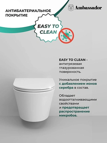 Унитаз подвесной Ambassador Ritz 233K19003RS (530x360x350) безободковый с сиденьем Унитаз подвесной Ambassador Ritz 233K19003RS (530x360x350) безободковый с сиденьем