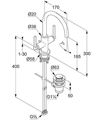 Смеситель для раковины Kludi NOVA FONTE 20118N215 оружейная сталь Смеситель для раковины Kludi NOVA FONTE 20118N215 оружейная сталь