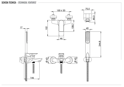 Смеситель для ванны Remer Infinity I02BG, золото брашированное Смеситель для ванны Remer Infinity I02BG, золото брашированное