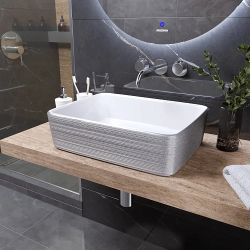 Раковина GROSSMAN Color GR-3016SW (480x370x130) серебро белая внутри Раковина GROSSMAN Color GR-3016SW (480x370x130) серебро белая внутри