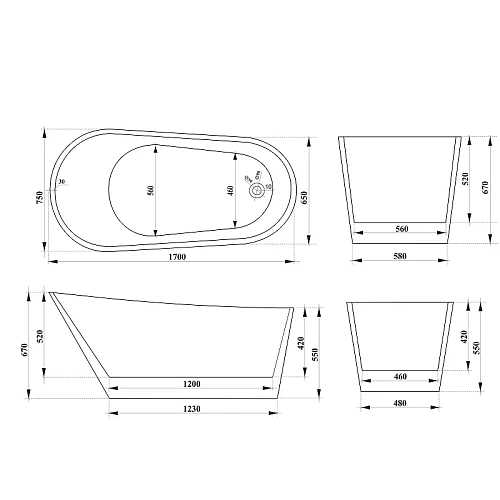 Ванна отдельностоящая Ceruttispa VIVA N CT10864 1700x750x670 акриловая Ванна отдельностоящая Ceruttispa VIVA N CT10864 1700x750x670 акриловая