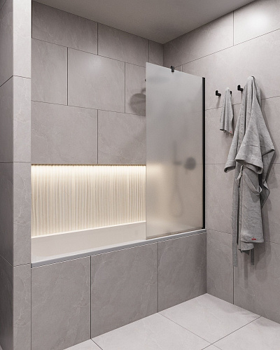 Шторка на ванну Timo TC-70/03F-8 в узком профиле черный 1400x700, стекло матовое 8 мм Шторка на ванну Timo TC-70/03F-8 в узком профиле черный 1400x700, стекло матовое 8 мм