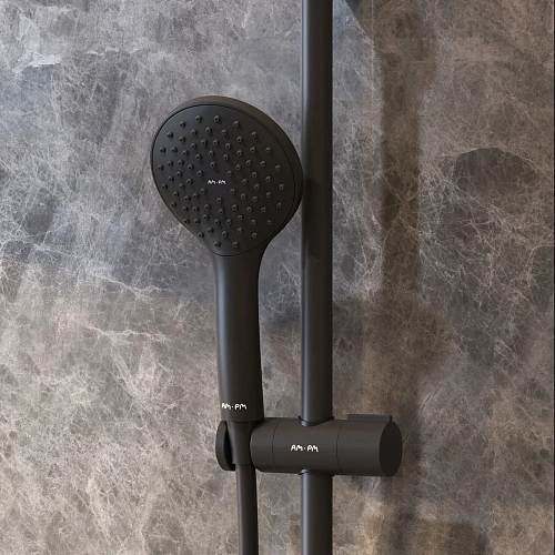 Душевой уголок AM.PM Gem 90x90 WK90EO с душевой системой и аксессуарами, профиль черный матовый, стекло прозрачное Душевой уголок AM.PM Gem 90x90 WK90EO с душевой системой и аксессуарами, профиль черный матовый, стекло прозрачное