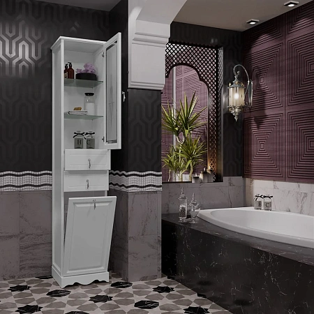 Шкаф-пенал Opadiris Тибет Z0000012648 с бельевой корзиной правый белый матовый Шкаф-пенал Opadiris Тибет Z0000012648 с бельевой корзиной правый белый матовый