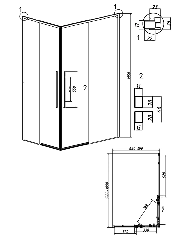 Душевой уголок GROSSMAN Galaxy 1/2.K33.01.11.21.00-1/2.K33.01.70.21.00 (110х70х195) раздвижная,черный матовый,стекло прозрачное Душевой уголок GROSSMAN Galaxy 1/2.K33.01.11.21.00-1/2.K33.01.70.21.00 (110х70х195) раздвижная,черный матовый,стекло прозрачное