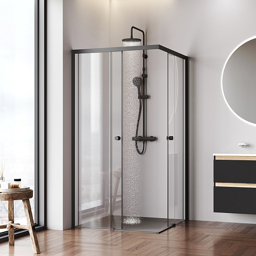 Душевой уголок AM.PM X-Joy W94G-403-100100-BT1K раздвижные двери 100x100 профиль черный матовый, стекло прозрачное Душевой уголок AM.PM X-Joy W94G-403-100100-BT1K раздвижные двери 100x100 профиль черный матовый, стекло прозрачное