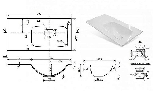 Раковина Эстет Барселона 90 правая 900х450 накладная ФР-00003478 Раковина Эстет Барселона 90 правая 900х450 накладная ФР-00003478