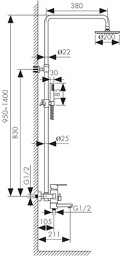 Душевая система Kaiser Sonat диаметр 35 бронза 34188-1 Душевая система Kaiser Sonat диаметр 35 бронза 34188-1