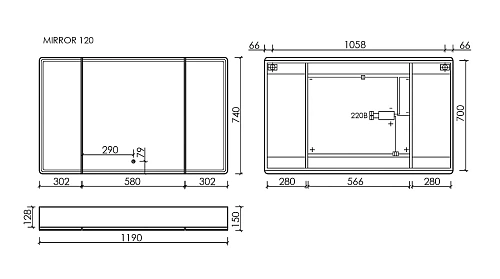 Зеркальный шкаф Sancos Mirror MI100ECH 990x150х740 мм, с LED подсветкой, дуб чарльстон Зеркальный шкаф Sancos Mirror MI100ECH 990x150х740 мм, с LED подсветкой, дуб чарльстон