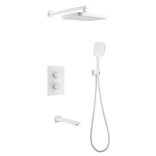 Душевая система ABBER Weiss Insel AF8050W скрытого монтажа с изливом, термостат, белый Душевая система ABBER Weiss Insel AF8050W скрытого монтажа с изливом, термостат, белый