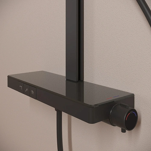 Душевая система Sancos Vos SC6100MB с термостатом, изливом, полкой, шлангом 1,5 м, верхним и ручным душем, черный матовый Душевая система Sancos Vos SC6100MB с термостатом, изливом, полкой, шлангом 1,5 м, верхним и ручным душем, черный матовый