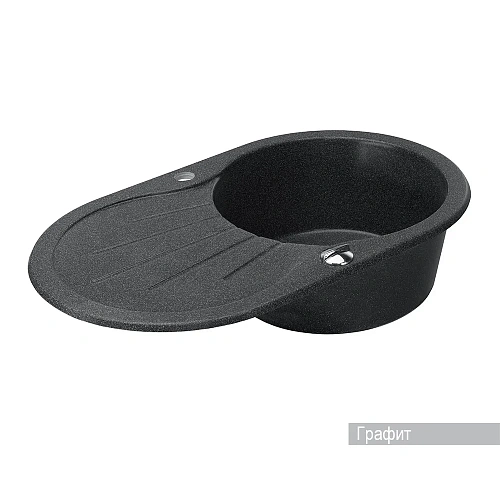 Кухонная мойка Aquaton Паола 1A714032PA210 из литого мрамора, круглая, с крылом графит Кухонная мойка Aquaton Паола 1A714032PA210 из литого мрамора, круглая, с крылом графит