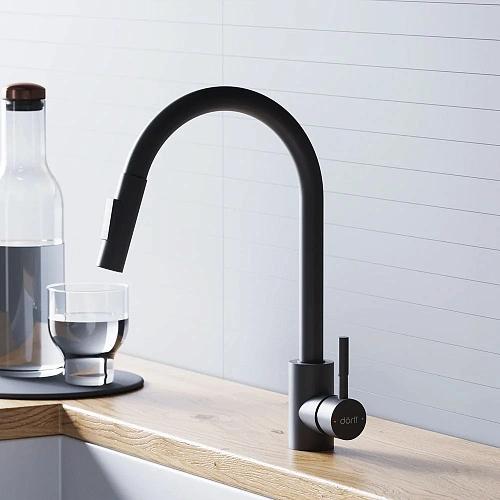 Смеситель для кухни Dorff Logic D3007522 с вытягивающимся изливом, черный Смеситель для кухни Dorff Logic D3007522 с вытягивающимся изливом, черный