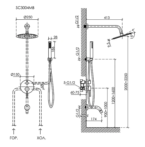 Душевая система Sancos Select SC3004MB встраиваемый, черный матовый Душевая система Sancos Select SC3004MB встраиваемый, черный матовый