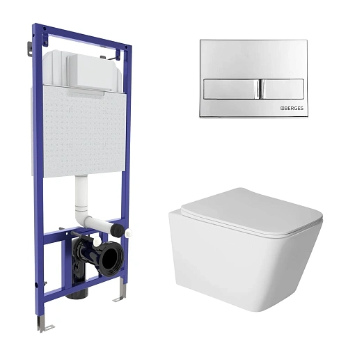 Комплект инсталляции BERGES NOVUM с клавишей смыва L3 хром глянец, унитазом SIGMA Rimless 52 см и сиденьем микролифт, быстросъём 043399 Комплект инсталляции BERGES NOVUM с клавишей смыва L3 хром глянец, унитазом SIGMA Rimless 52 см и сиденьем микролифт, быстросъём 043399