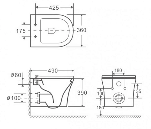Унитаз подвесной CeramaLux 2619E с сиденьем Унитаз подвесной CeramaLux 2619E с сиденьем