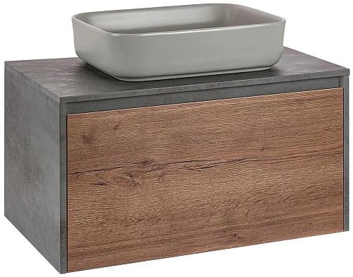 Тумба под раковину Vincea Mesa 800 подвесная, 1 выкатной/1 скрытый ящик soft close, T.Oak + Beton VMC-2MS800TB Тумба под раковину Vincea Mesa 800 подвесная, 1 выкатной/1 скрытый ящик soft close, T.Oak + Beton VMC-2MS800TB