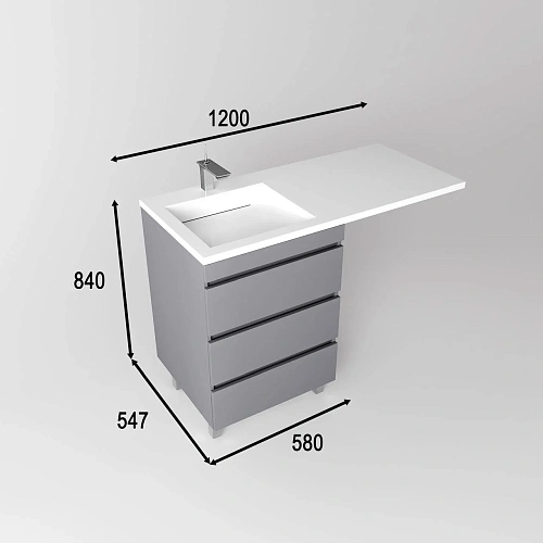 Тумба под раковину Style Line Даллас ЛЕОН 120 Люкс серая, PLUS напольная СС-00002449 Тумба под раковину Style Line Даллас ЛЕОН 120 Люкс серая, PLUS напольная СС-00002449