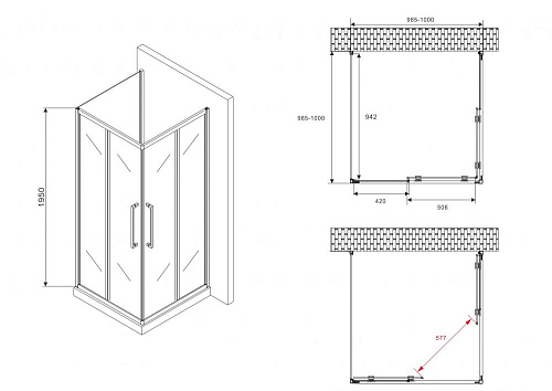 Душевой уголок ABBER Schwarzer Diamant AG02100BH-S100B 100x100 см универсальный, профиль черный, стекло прозрачное Душевой уголок ABBER Schwarzer Diamant AG02100BH-S100B 100x100 см универсальный, профиль черный, стекло прозрачное