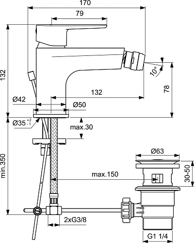 Смеситель для биде Ideal Standard CERAFINE MODEL O BC498AA Смеситель для биде Ideal Standard CERAFINE MODEL O BC498AA