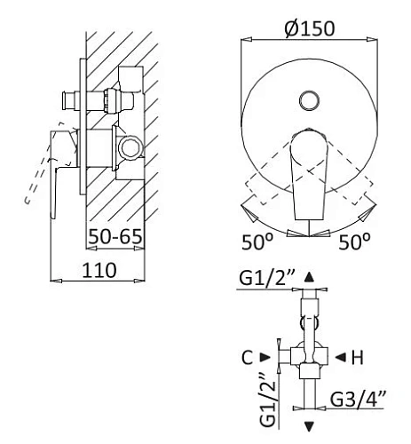 Смеситель для душа CEZARES NAUTIC-VDIM-01 встраиваемый с переключателем на 2 выхода, хром Смеситель для душа CEZARES NAUTIC-VDIM-01 встраиваемый с переключателем на 2 выхода, хром