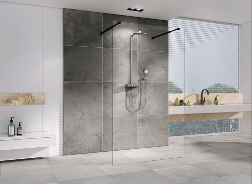 Душевая перегородка ABBER Immer Offen AG68120B8 120 см универсальная, профиль черный, стекло прозрачное Душевая перегородка ABBER Immer Offen AG68120B8 120 см универсальная, профиль черный, стекло прозрачное