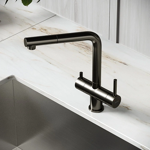 Смеситель для кухни SANCOS Spin SC4015GG с вытяжным изливом, c краном для фильтрованной воды вороненая сталь Смеситель для кухни SANCOS Spin SC4015GG с вытяжным изливом, c краном для фильтрованной воды вороненая сталь