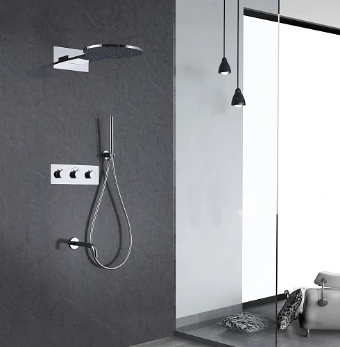 Душевая система ABBER Wasser Kreis AF8150 скрытого монтажа с изливом, термостат, хром Душевая система ABBER Wasser Kreis AF8150 скрытого монтажа с изливом, термостат, хром