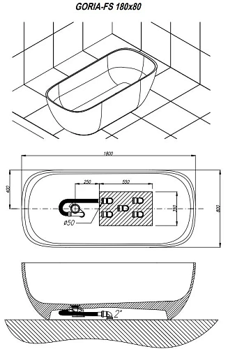 Ванна отдельностоящая Kolpa-San GLORIA FS 180x80 622640 из искусственного камня kerrock Ванна отдельностоящая Kolpa-San GLORIA FS 180x80 622640 из искусственного камня kerrock