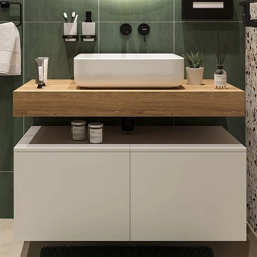 Столешница STWORKI Ольборг 100 дуб французский, без отверстий, 2 тумбы 50, с раковиной STWORKI Soul 489116 Столешница STWORKI Ольборг 100 дуб французский, без отверстий, 2 тумбы 50, с раковиной STWORKI Soul 489116