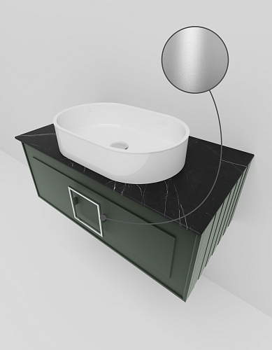 Тумба под раковину La Fenice Cubo Grigio 90 NFNC-01-CUB-G-90-1-GB серо-зеленая матовая с ручкой хром и черной столешницей Тумба под раковину La Fenice Cubo Grigio 90 NFNC-01-CUB-G-90-1-GB серо-зеленая матовая с ручкой хром и черной столешницей